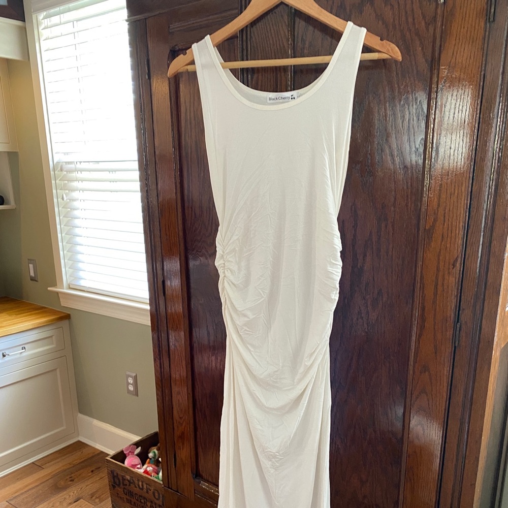 Off white ruched maxi maternity dress